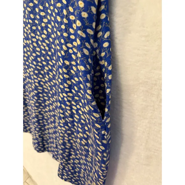 Vermont Country Store Floral T-Shirt Dress Womens Large Blue Daisy Pockets L - Image 7