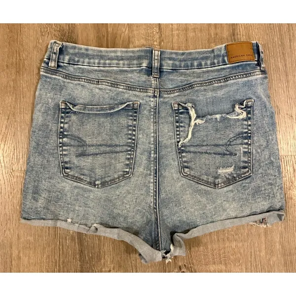 American Eagle Women's 14 Curvy Hi Rise Shortie Denim Shorts Distressed - Image 2