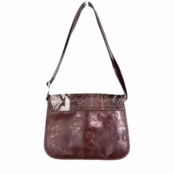 Cosmopolitan Y2K Snakeskin Patchwork Clutch Shoulder Bag Brown Purse Crossbody - Image 4