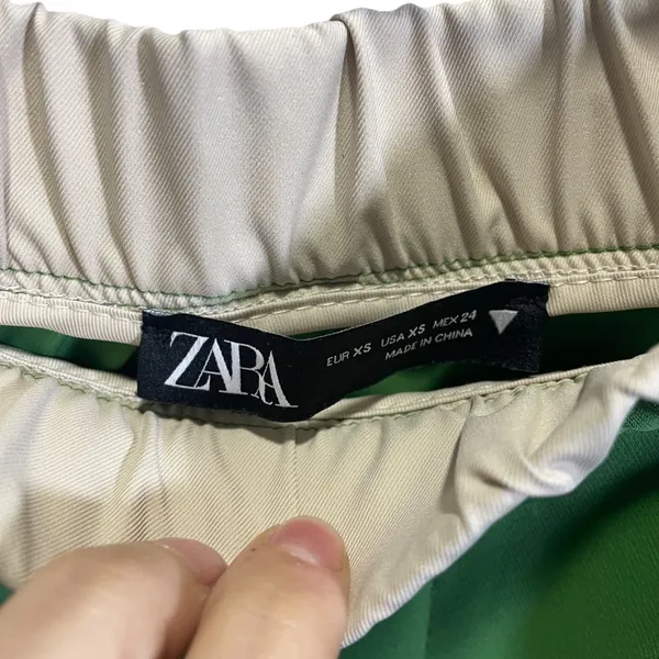 Zara XS Womens Green Elastic Waist Drawstring Pants Relaxed‎ Fit - Image 3