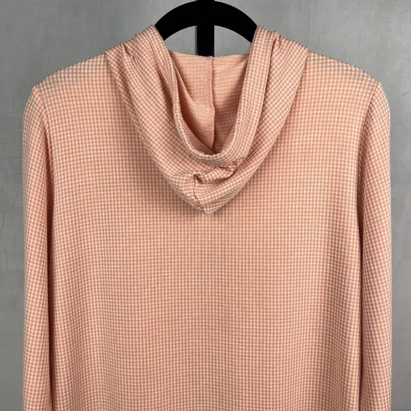 Weatherproof Vintage Hoodie Womens Small Pink Gingham Drawstring Long Sleeve Top - Image 4