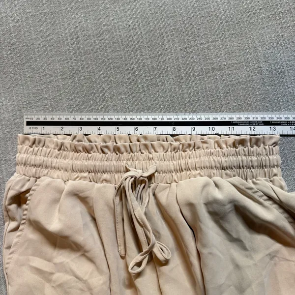 Wide Leg Paperbag Waist Pants Size Medium‎ Tan Beige Flowy Drawstring Trousers - Image 3