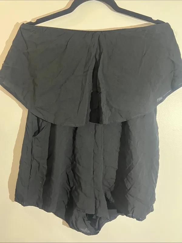 UK2LA Black Draped Off-Shoulder Romper - Image 3