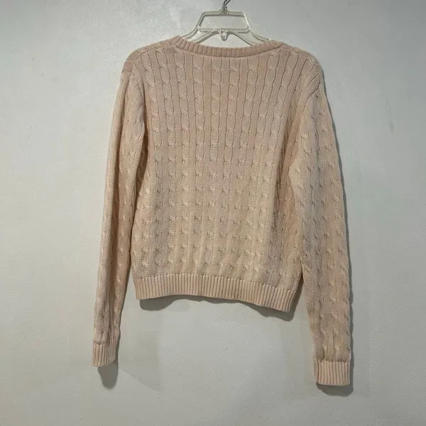 Brandy Melville Cable Knit V-Neck Cropped Sweater Blush Pink One Size - Image 4