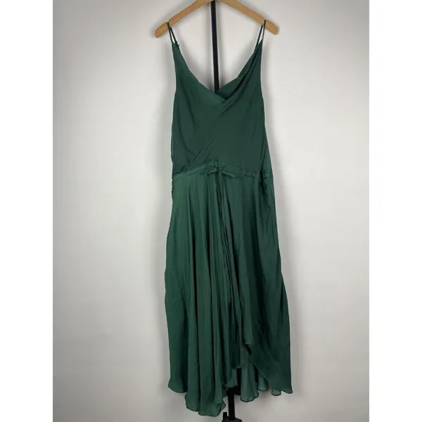 Selfie Leslie Forest Green Ava Cowl Neck Satin Drawstring Midi Dress Size XS‎ - Image 5