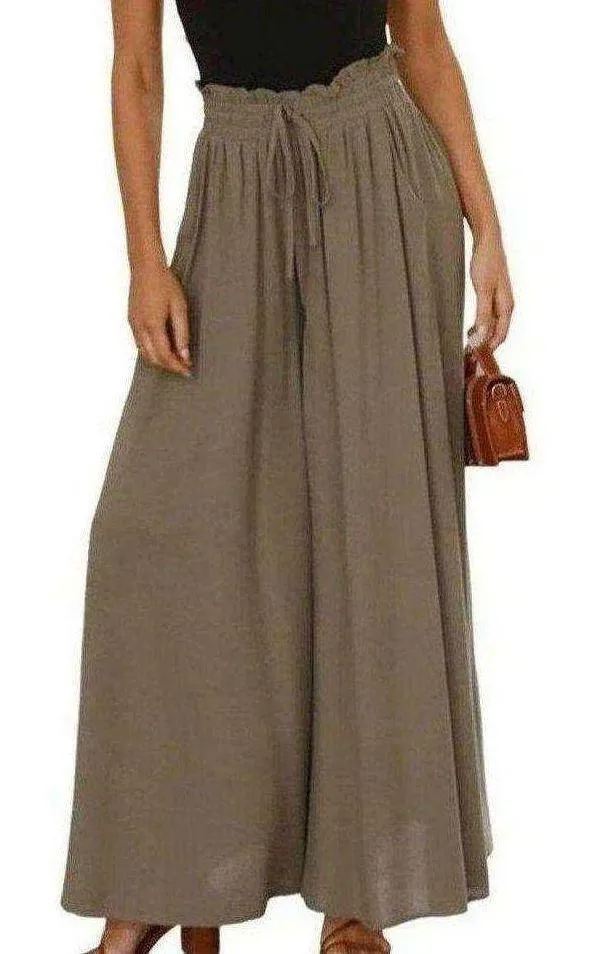 High Waist Wide Leg Palazzo Culottes Loose Pants Womens Small Olive Green Tan - Image 9