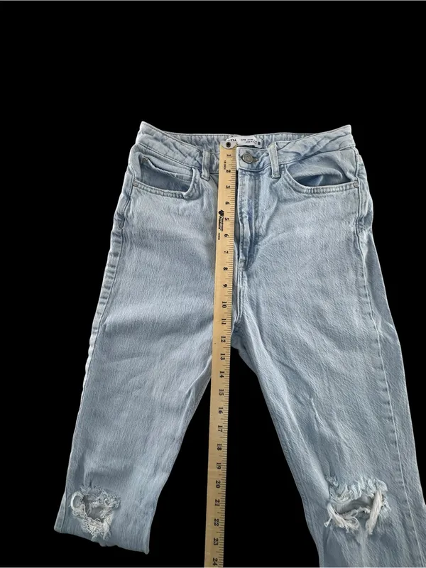 Zara Light Blue Distressed Flare Jeans - Image 3