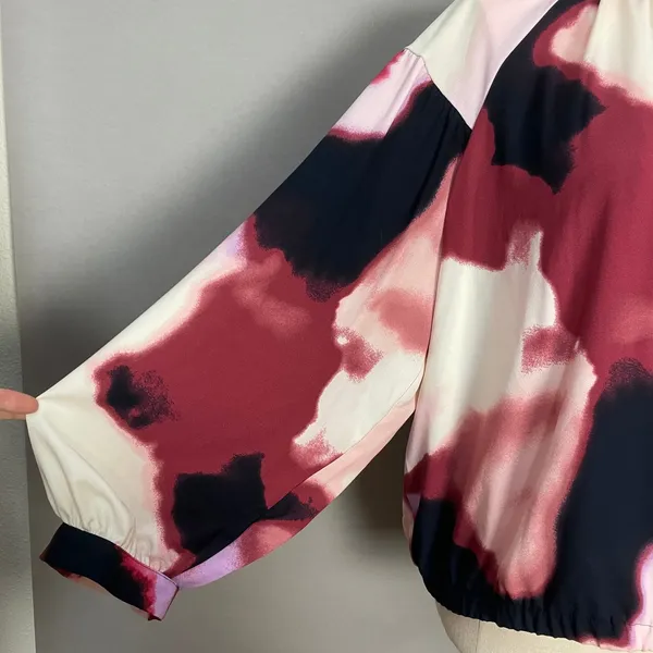 Nine West Blouse Watercolor Print Women XXL Abstract Keyhole Neck Long Sleeve - Image 13