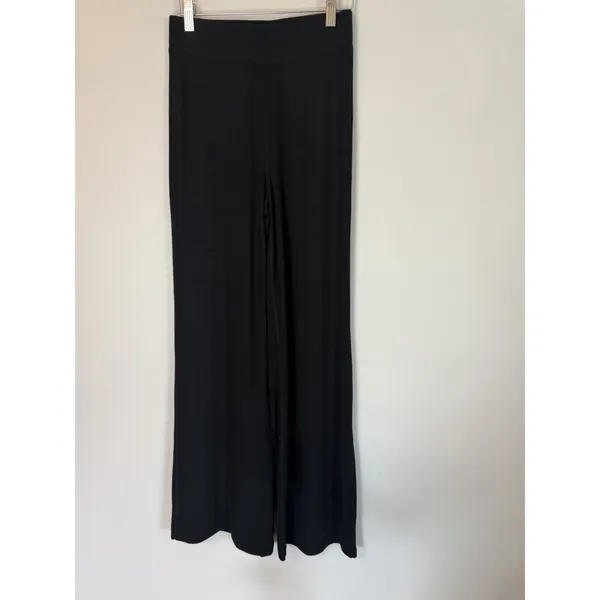 Nuuds Black Ribbed Slinky Modal Black Lounge Pants Wide Leg High Rise XS NEW $88 - Image 10
