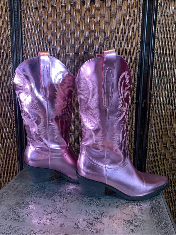 Metallic Pink Rock n Roll Cowgirl Boots Size 8 - Image 2