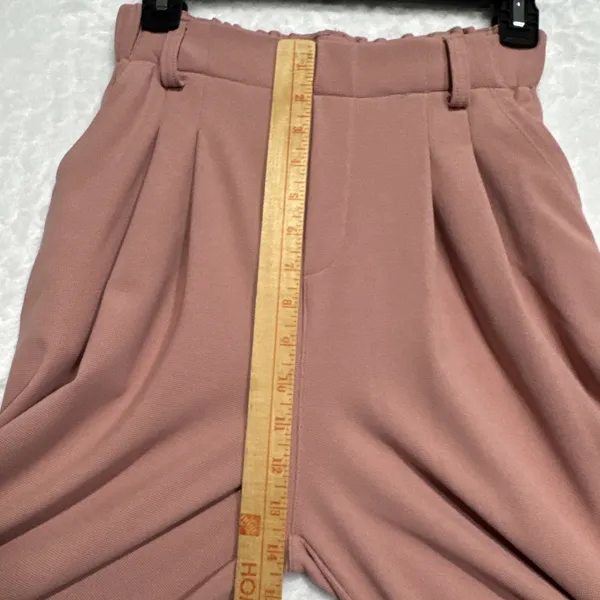 Womens High Waisted Wide Leg Waffle Pants Pockets Rose Tan XS Petite Work Office - Image 5