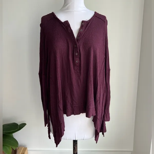 Free People Benedict Canyon Henley Maroon Flowy Tunic Size Xs - Image 5