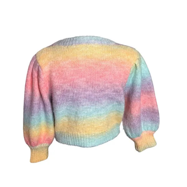 VICI Pastel Rainbow Fuzzy Crop Sweater Puff Sleeve‎ Dopamine Kawaii Kidcore Sz M - Image 3