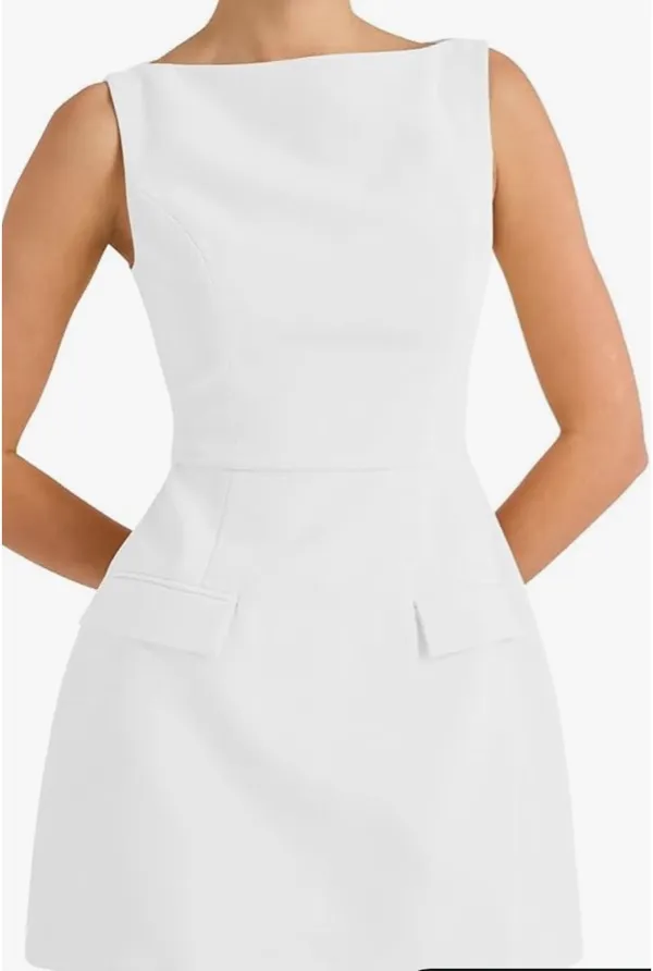 Amazon Women's Bodycon White Boat Neck Mini Dress - Image 2