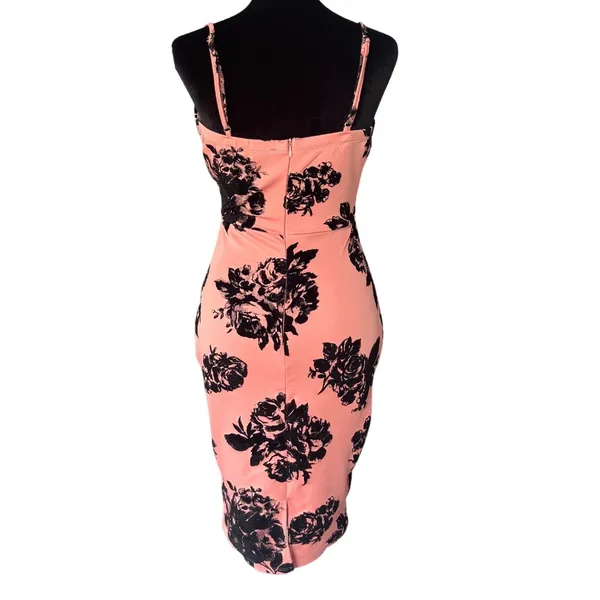 Haute Monde NWT Women Velvet Flocked Floral Cutout Midi Bodycon Dress Whimsigoth Dark Fairy - Image 5