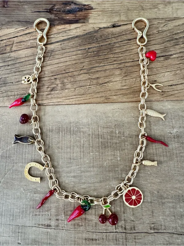 NWOT Anthropologie Bag Charm Swag Belt Chain Gold 🌶️🧲🍒🐟 - Image 2