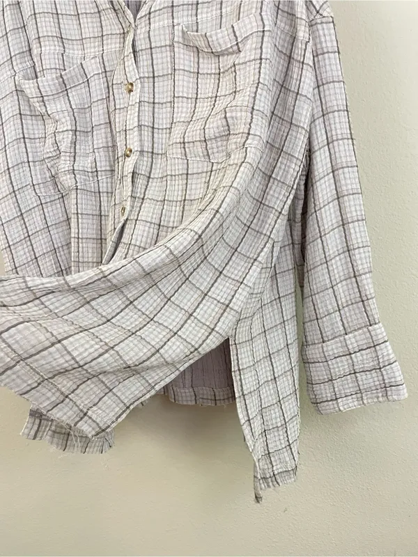 We The Free Cardiff Plaid Oversized Gauze Button Up Tunic Shirt Lilac Size Large - Image 7