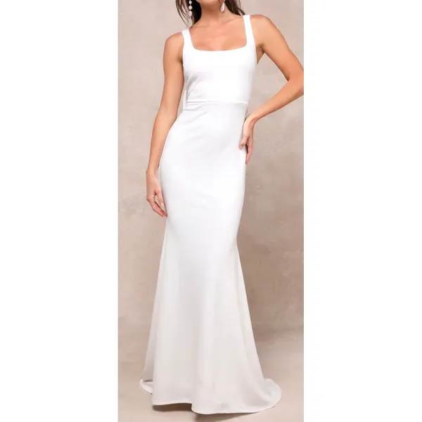 NWOT Lulus Size Medium Loving Fate White Bow Square Neck Backless Maxi Dress - Image 3