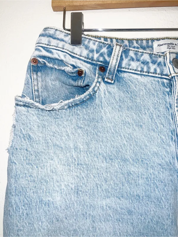 Abercrombie & Fitch The Dad Curve Love Distressed Light Blue High Rise Jeans - Image 5