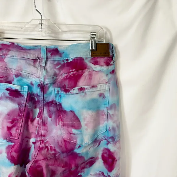 American Eagle Size 16 Jeans Handmade Tie Dye Mom Jeans‎ Pink Blue High Rise 974 - Image 9