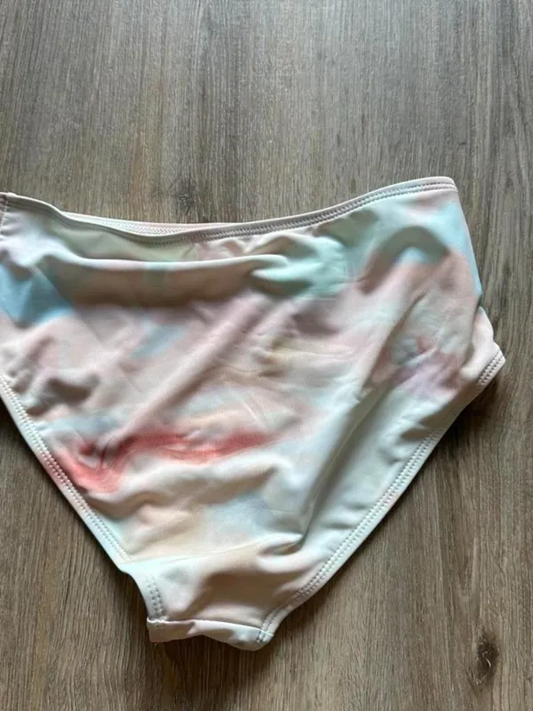 Pastel tie-dye bikini set (top, bottom, coverup) with pink, peach, and light blu - Image 5