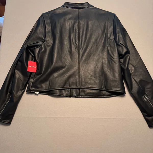 Spanx NWT Faux Leather Moto Jacket Black Full Zip Biker Coat Women XL - Image 11