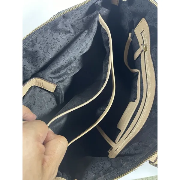 Michael Kors MK Logo Black Tote Bag Zip Gold Beige Straps Dust Bag - Image 12