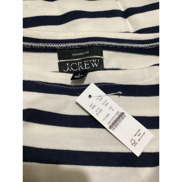 J. Crew Classic Mariner Cloth Boatneck T-Shirt in Stripe Beige Navy Blue S - Image 5