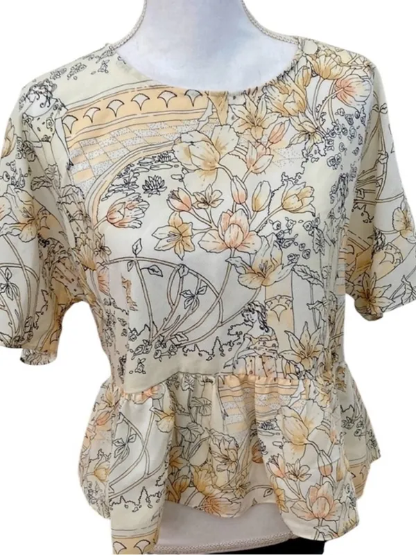 Aritzia yellow peplum short sleeve floral blouse - Image 2