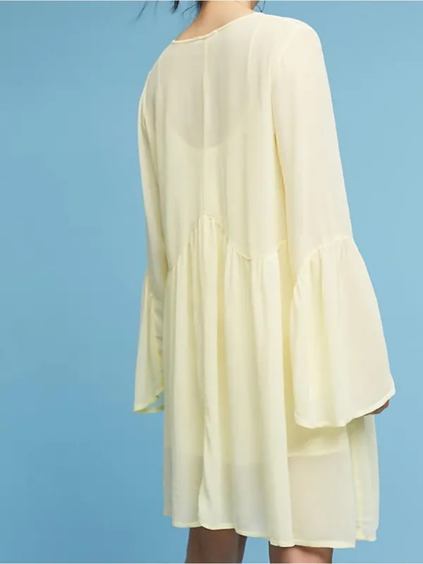 Anthropologie LACAUSA Butter Yellow Sheer Bell Sleeve Babydoll Mini Dress NWT - Image 2