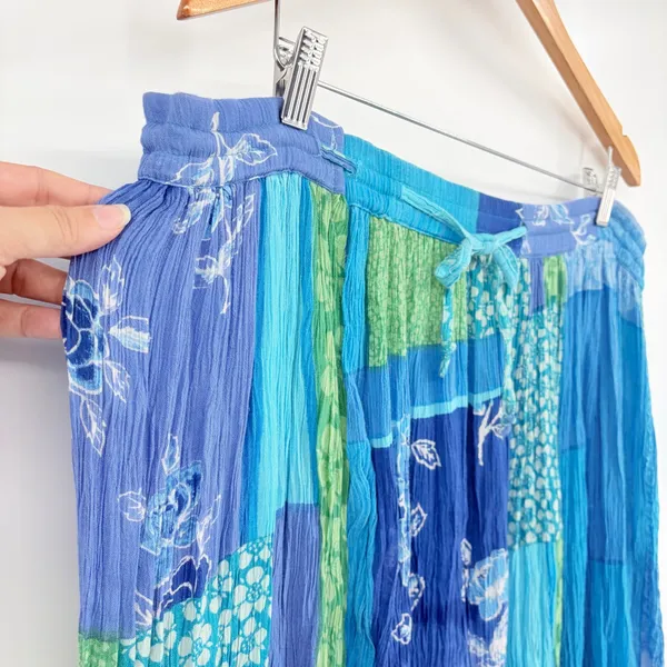 Phool Patchwork Boho Maxi Skirt Sz XL Hippie Festival Crinkly Lagenlook Blue - Image 6