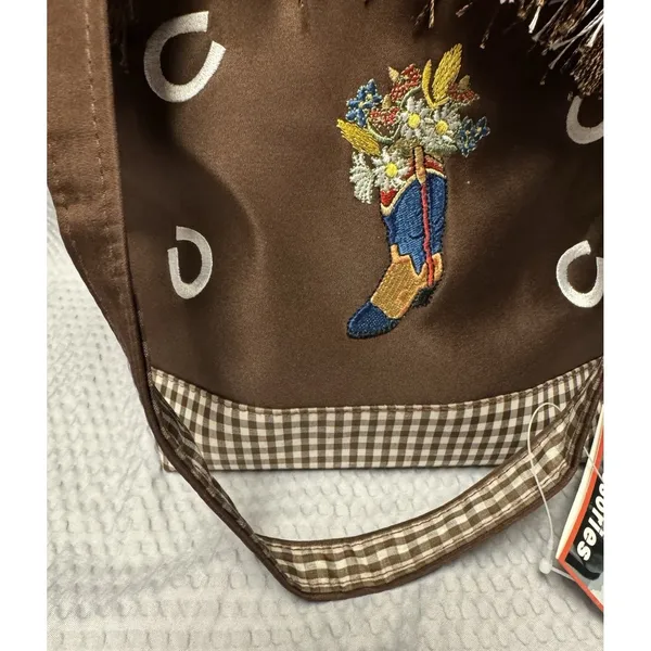 Abetta Accessories Western Fringe Tote Brown Gingham Cowboy Boot Floral‎ NWT Bag - Image 6