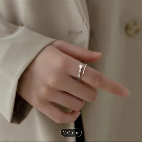 Vintage & Vacation Style Adjustable Copper Ring With Zirconia Inlay & Pearl Ring - Image 2