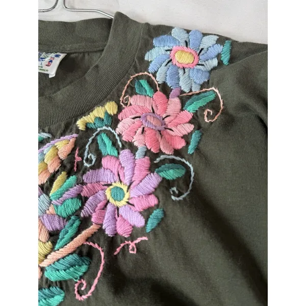 VTG Doris Guatemala T Shirt Sz L Floral Bird Embroidered Boho Folk‎ Art Festival - Image 6