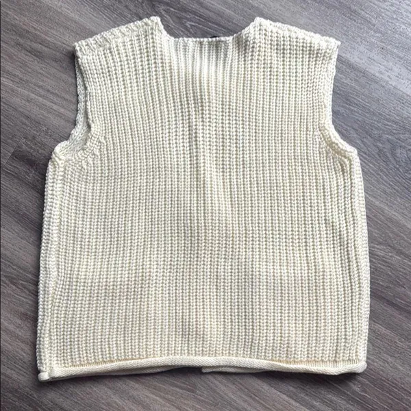Cream Knit Cardigan Vest Womens Casual Sweater with Gold Buttons - Image 4