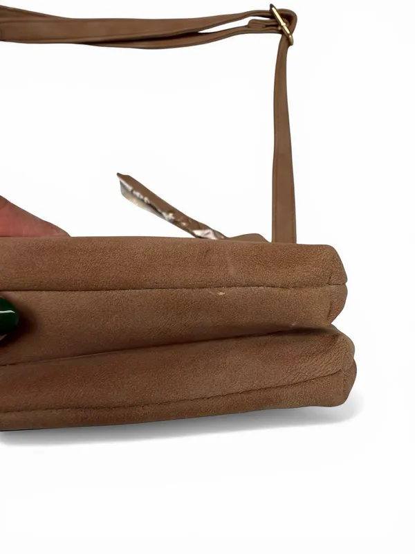 Violet Ray NYC Woven Flap Vegan Leather Crossbody Bag‎ in Cognac - Image 5
