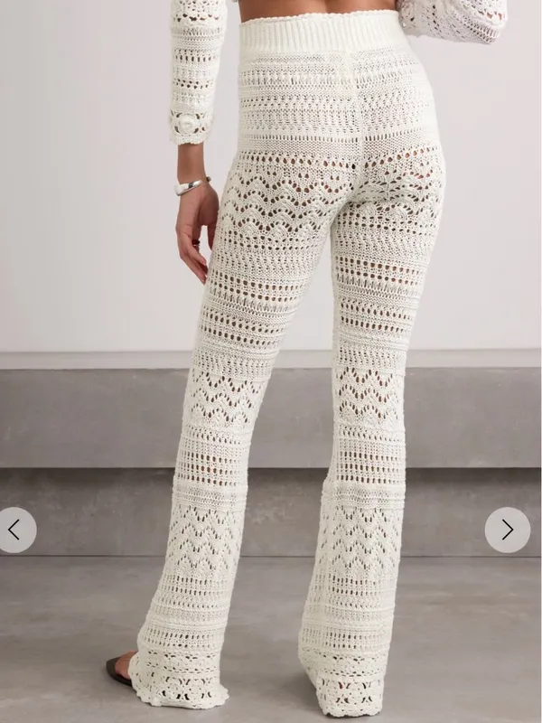 🌟 Love Shack Fancy 🌟 Fosta Crochet Cotton Flared Pull On Pant White Xs - Image 3