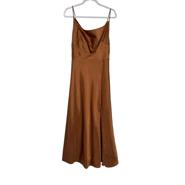 Birdy Grey Women L Rust Satin Cowl Neck Maxi Dress Bridesmaid Wedding Guest - Image 2