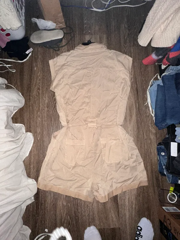 Splendid Denim Khaki Tie Waist Romper - Image 2