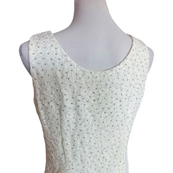 Womens R&M Richard Vintage White Sparkle & Stitched Sleeveless Blouse Top Sz 12 - Image 3
