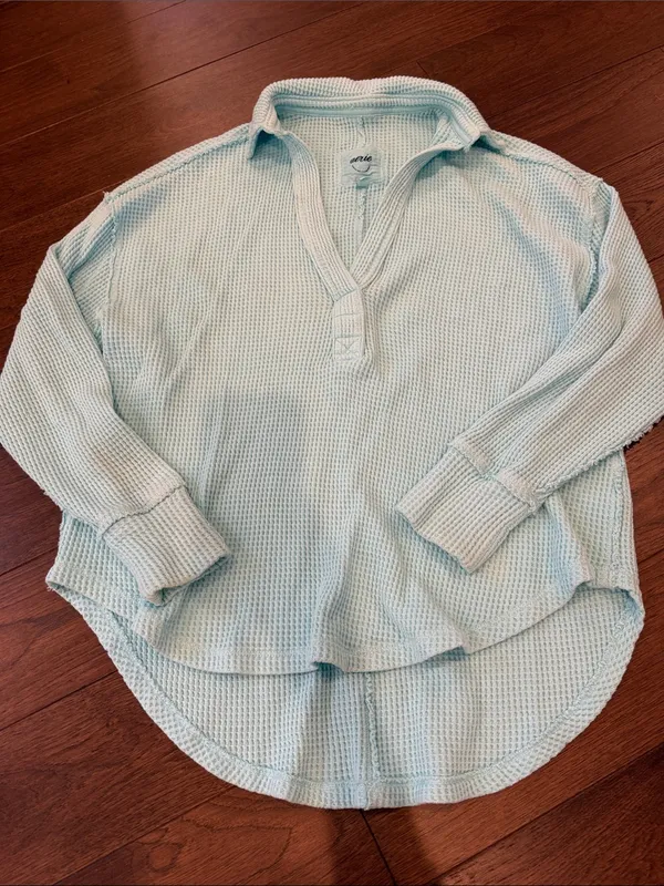 aerie Blue/Teal Waffle Henley Pullover Size XS - C72-011 - Image 3