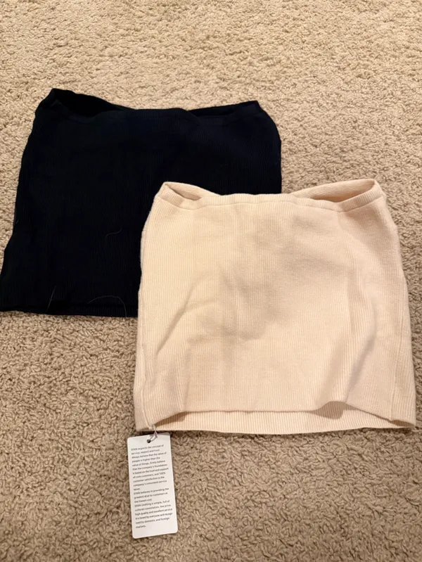 Stretch Ribbed Knit Strapless Tops - Cream and Black - Image 2