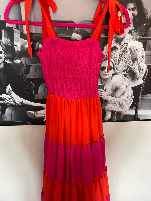 Koko + Mason Pink & Red Colorblock Maxi Dress – Tie Strap - Image 3