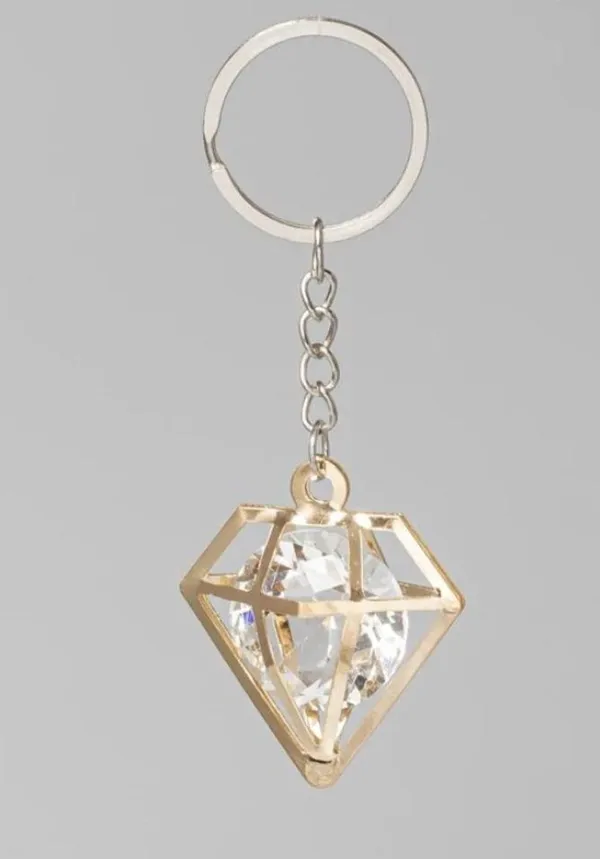 Gold Geometric Keychain with Caged “Diamond” - Image 3