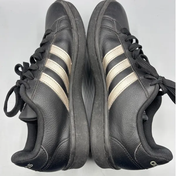 Adidas Womens 7 Sneakers Black Gold Stripes Lace‎ Up Shoes Casual Workout Gym - Image 4