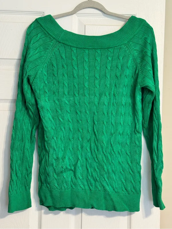 Lauren Ralph Lauren Kelly Green Cable Knit Classic Preppy Academia Sweater Sz XL - Image 3