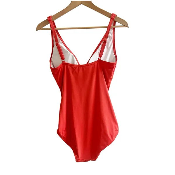 Michael Kors One Peice Faux Wrap Swimsuit Gold Tone Ring Accent Size 10 Orange - Image 3