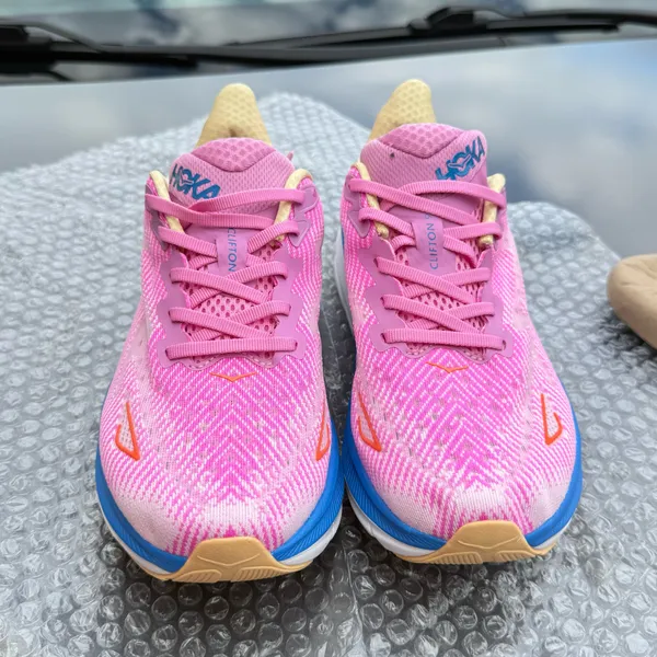 Hoka One One Clifton 9 Pink Running Shoes with White Diagonal Stripes #running #athletic women size 7.5 ( new no box) - Image 2