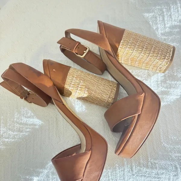 Aldo brown raffia block heel sandals: - Image 4