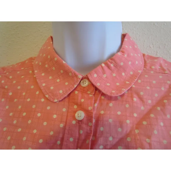 Madewell Sleeveless Button Down‎ Shirt Small Coral Polka Dot Peter Pan Collar - Image 2